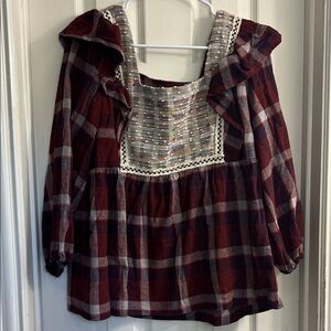 Entro Blouse Women large Red and White Textured Fabric